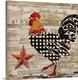 image thumbnail of Square kitchen decor with an illustration of a rooster on a wooden produce box background with writing.