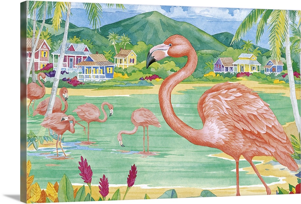 Flamingo Island Solid-Faced Canvas Print