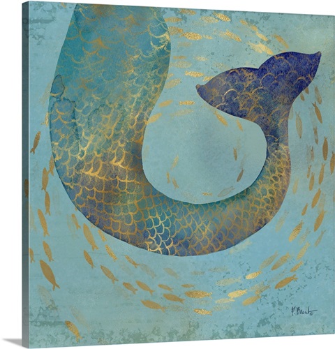 Golden Mermaid I Stretched Canvas Print