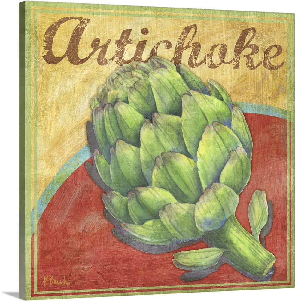 Rustic-style farmer's market sign with a harvested artichoke.
