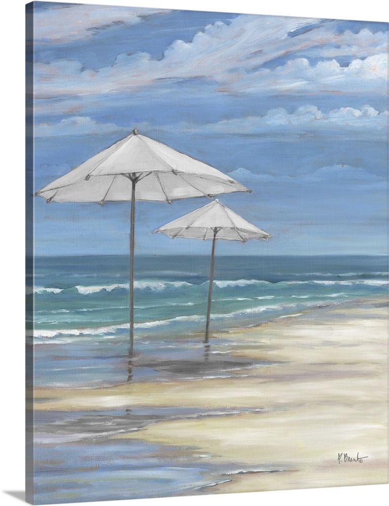 Seascape With Umbrellas - White