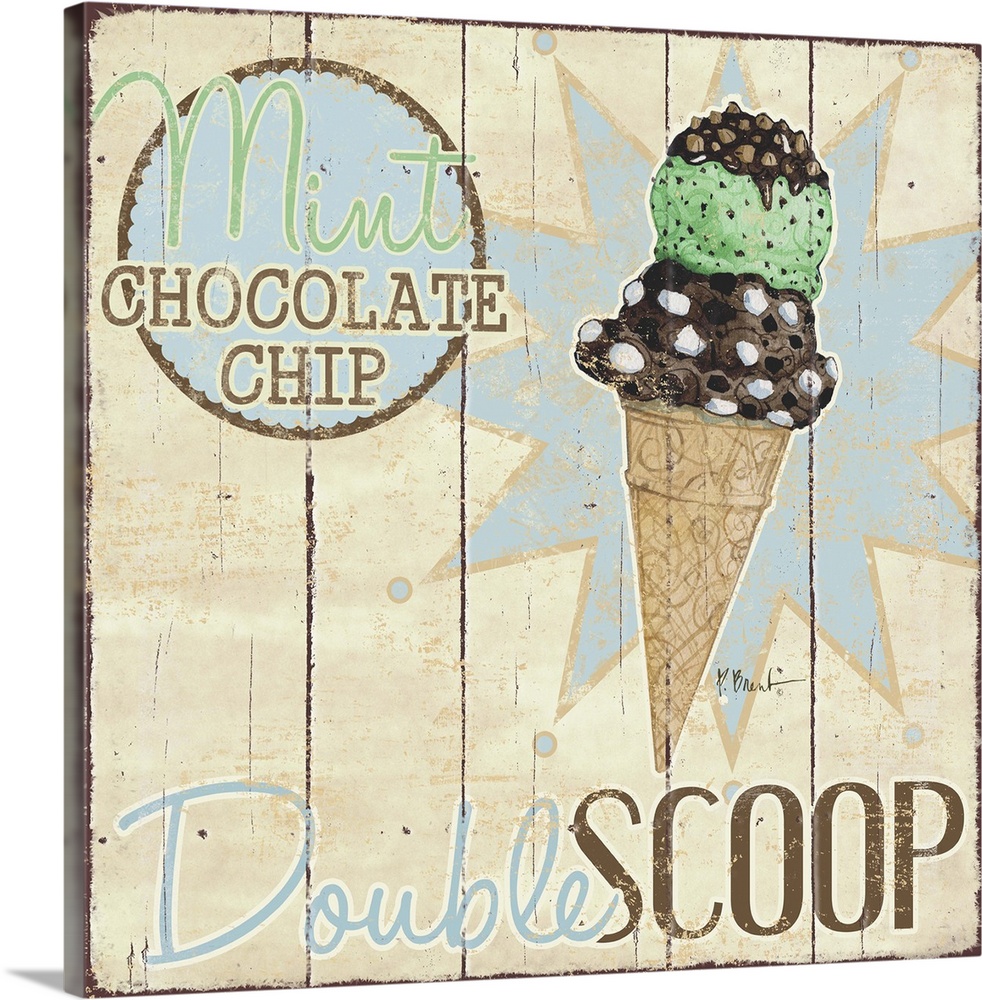A vintage ice cream shop sign featuring a double scoop on a cone.