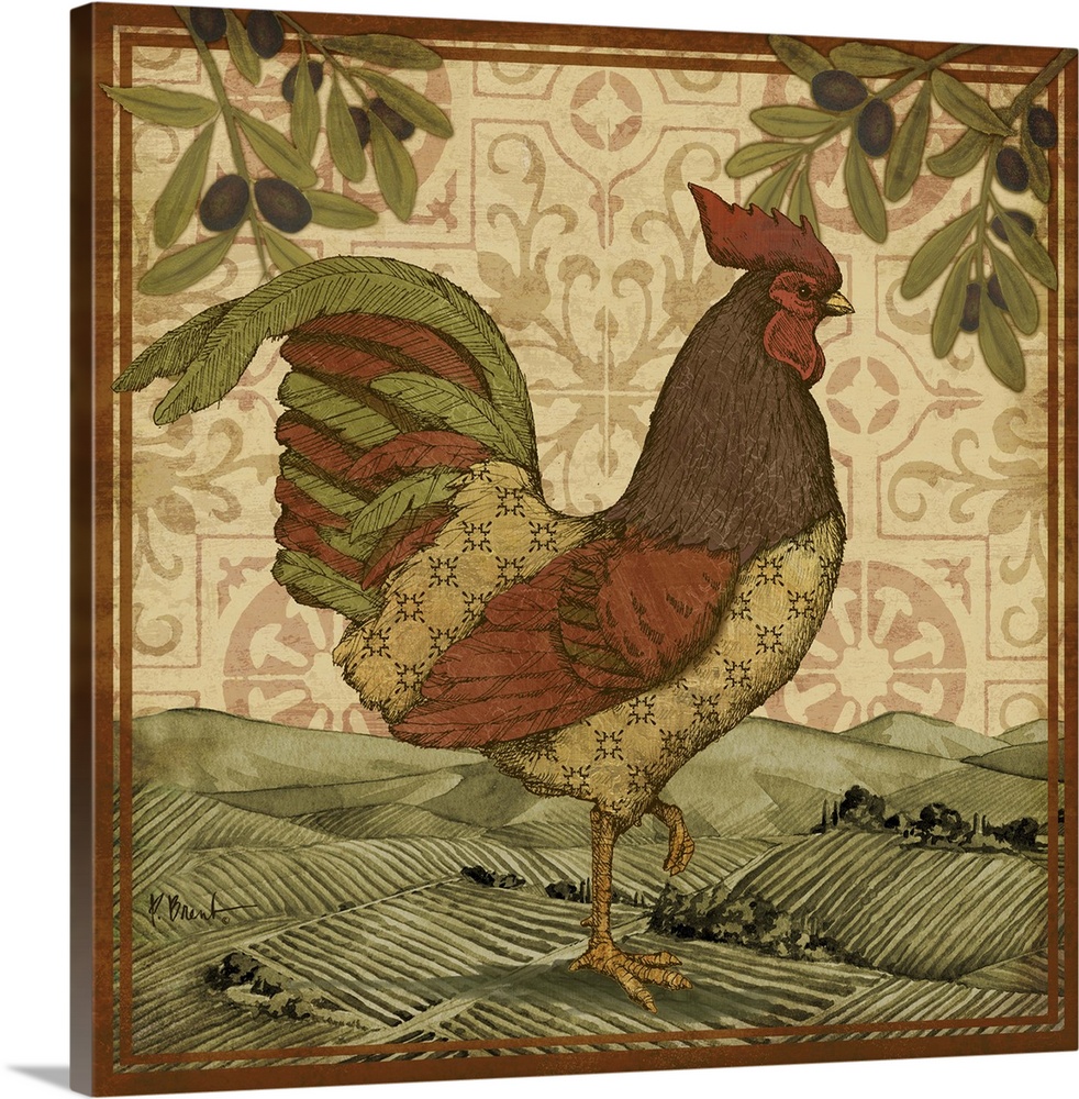 Rooster Home Decor Tuscan Rooster II Black Framed Wall Art Print 