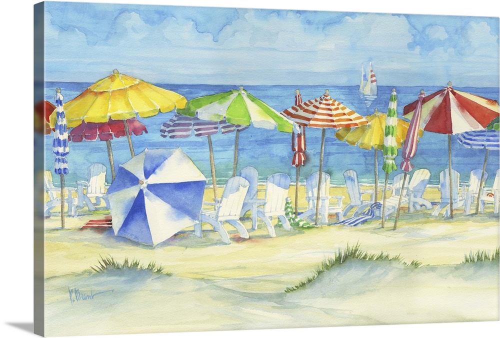 Beach Original Watercolor Painting Set Figures at the Ocean Front Watercolor Wall Art Beach Goers Mini Watercolor and Ink Drawing