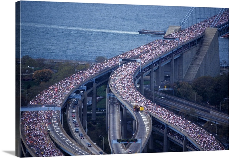 Aerial view of runners in the 1994 New York City Marathon | Great Big ...