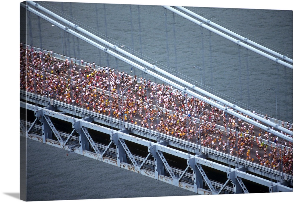 Aerial view of runners in the 1994 New York City Marathon