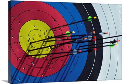 Archery target and arrows.