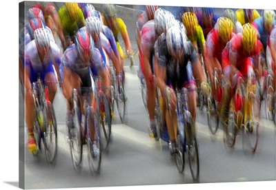 Blurred action of road cycling competition