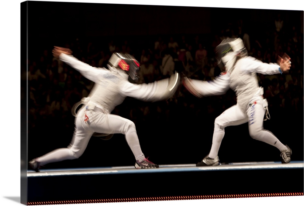 Blurred action of women's fencing competition at the 2008 Olympic Summer Games, Beijing, China