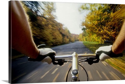 Detail of cyclist view while riding on the roads