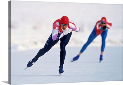 Female speed skaters in action