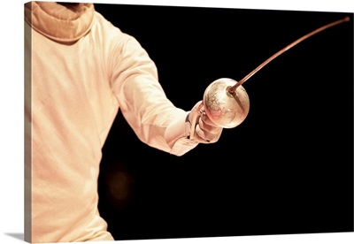 Male fencer in action
