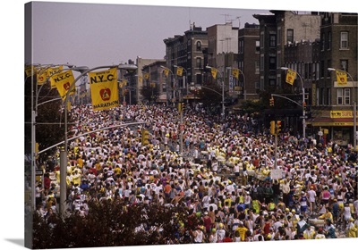Running on 4th Avenue in Brooklyn competing in the 1990 NYC Marathon