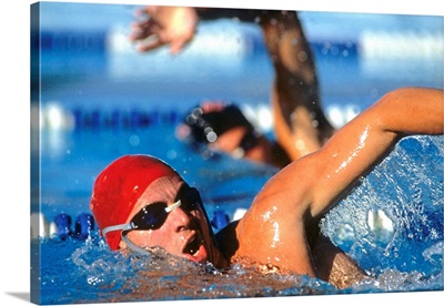 Swimmers competing in a race