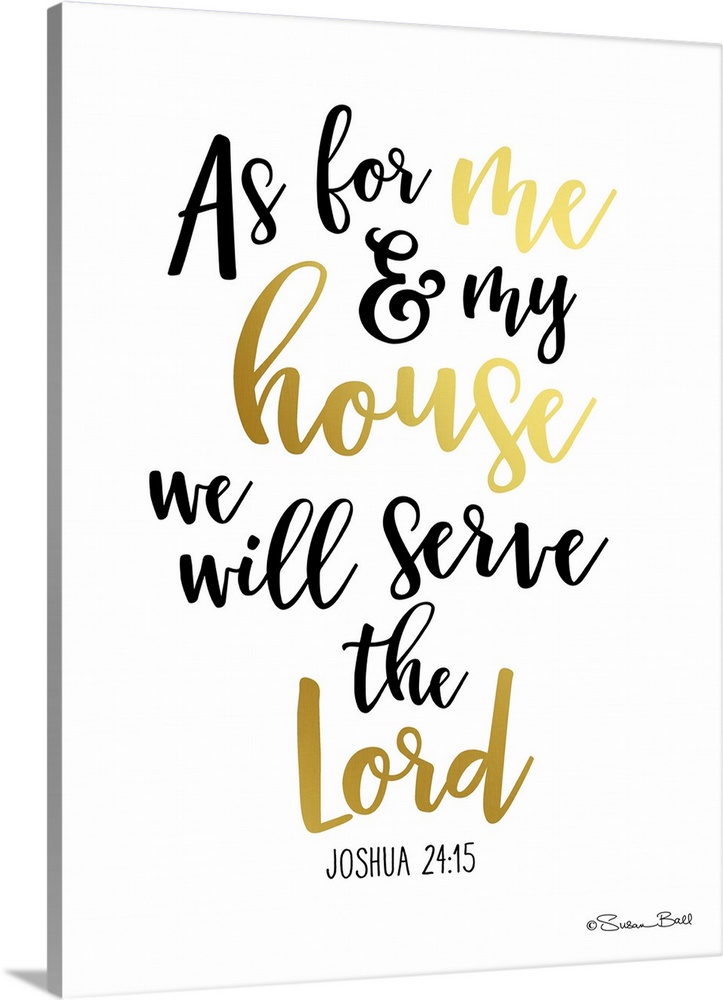 Bible verse Joshua 24:15 in black and gold script on white.