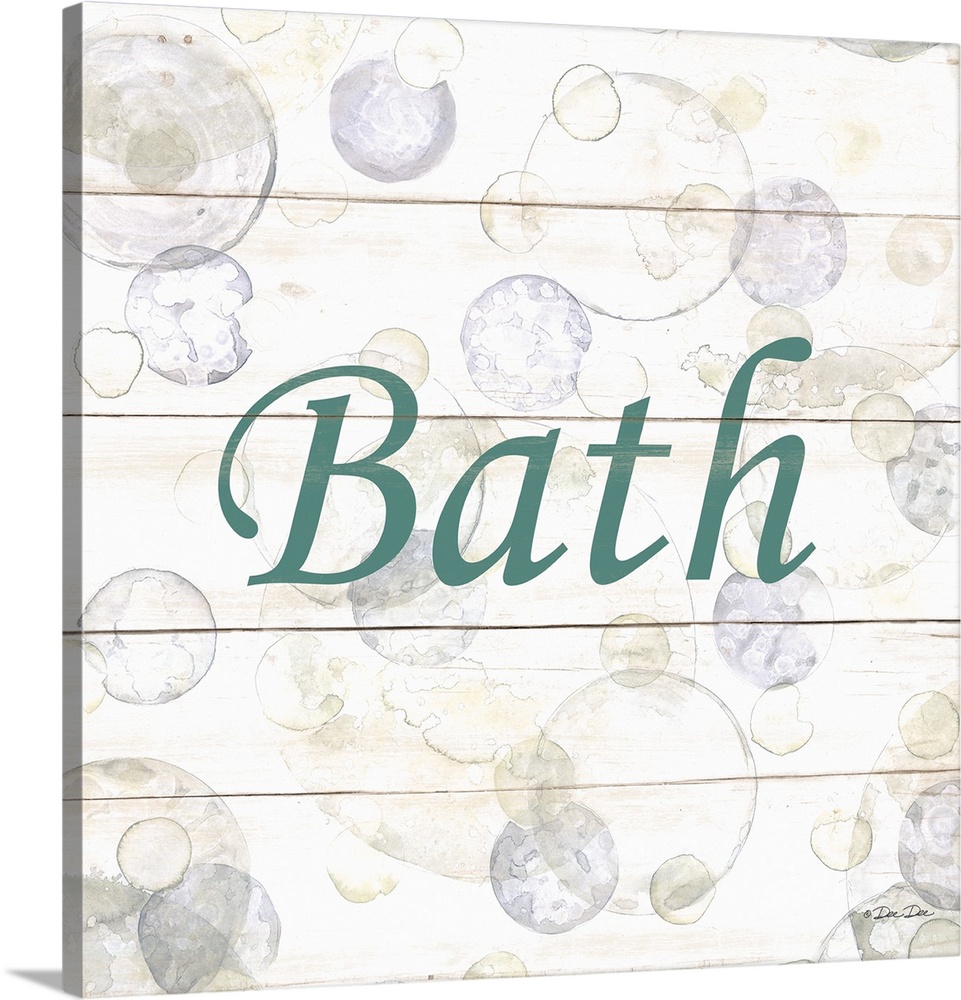 The word "Bath" surrounded by bubbles on a light background with a wooden effect.