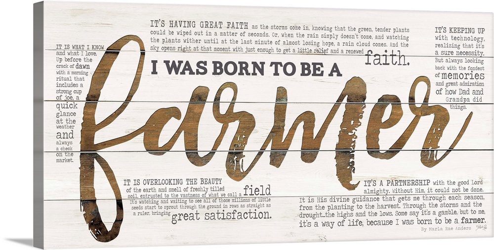 Typography art celebrating farmers and faith on a white board background.