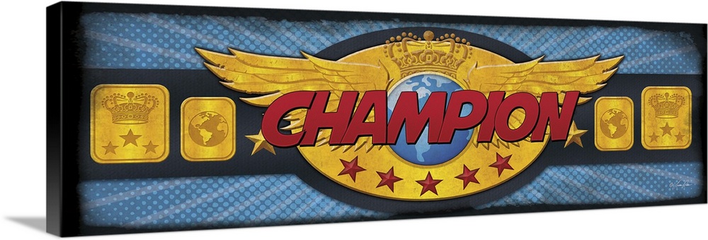 Kids' artwork of a large wrestling championship belt with gold wings.