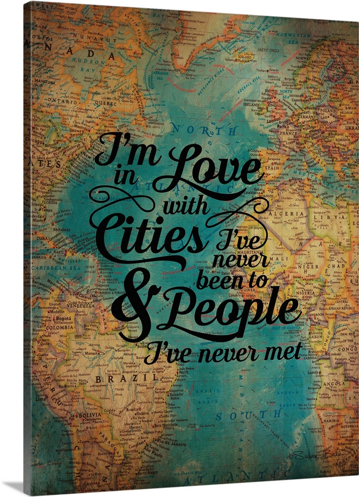 Typography artwork of a sentiment honoring friendship over an image of an antique world map.