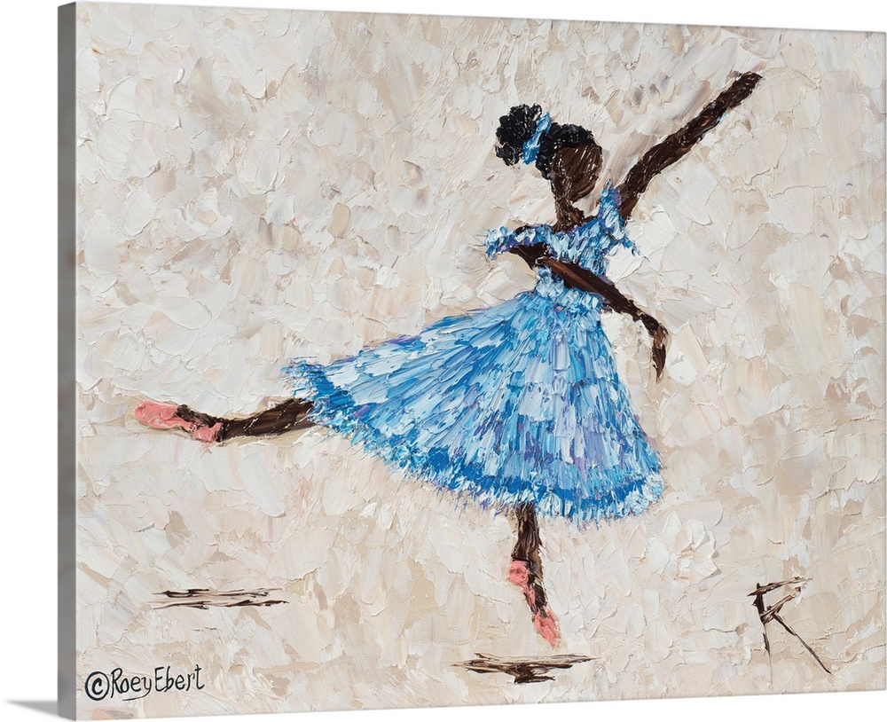 horizontal abstract of a ballerina in blue artfully done in bold brush strokes.