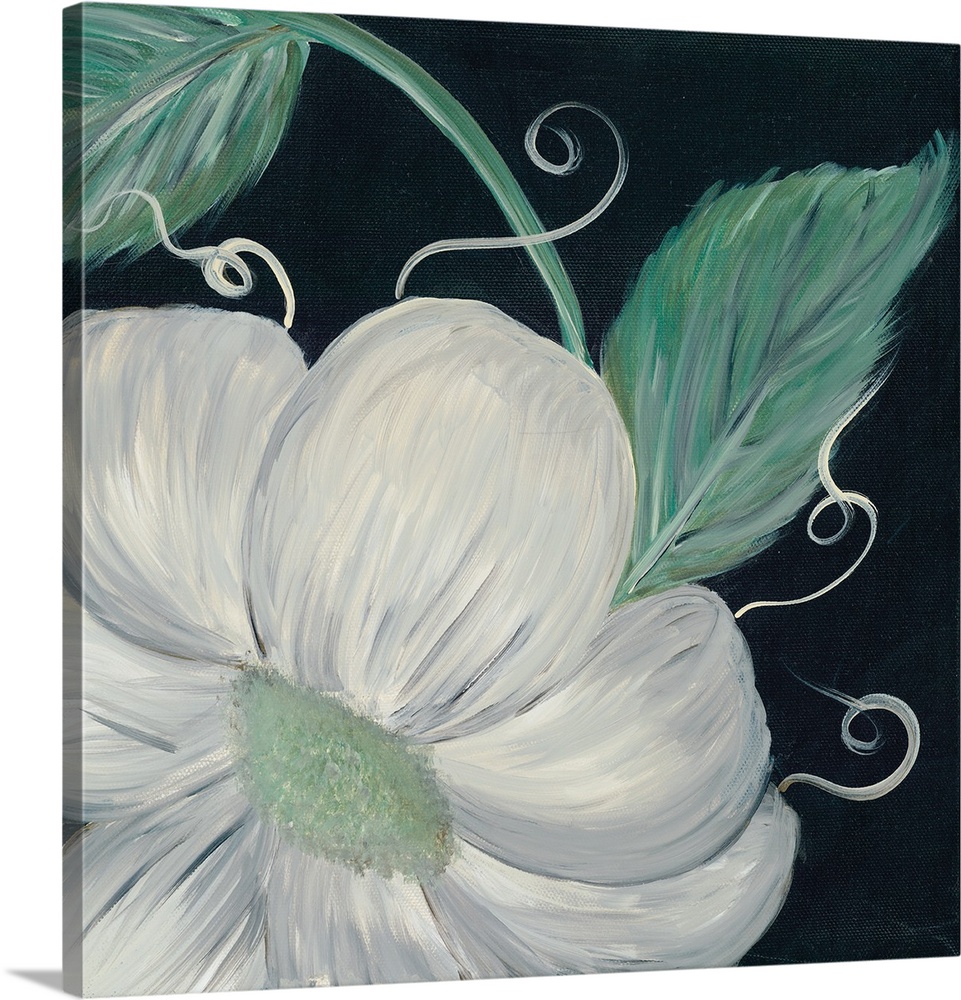 Square contemporary painting of a close up of a dogwood bloom.