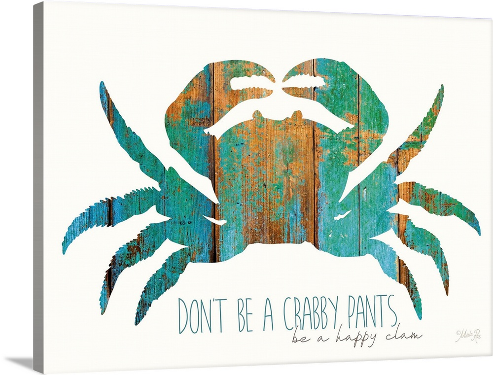 Crab silhouette with a turquoise and orange weathered wood effect.