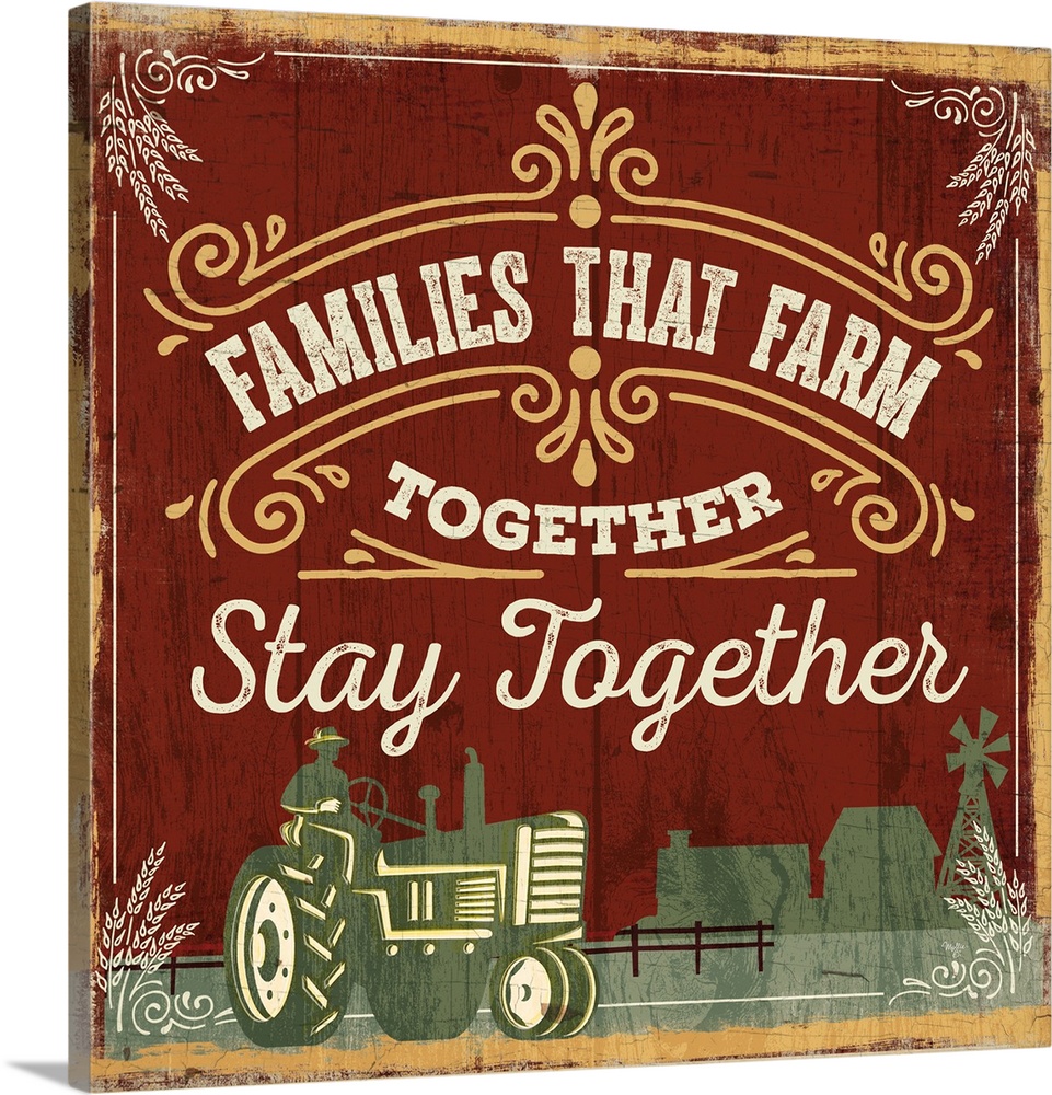 Vintage style sign with a weathered wood effect celebrating the farm life.