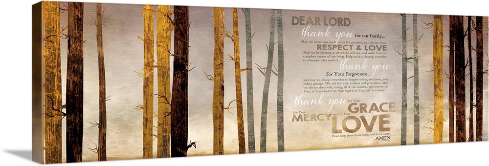Contemporary artwork of a forest with a prayer about family and love.
