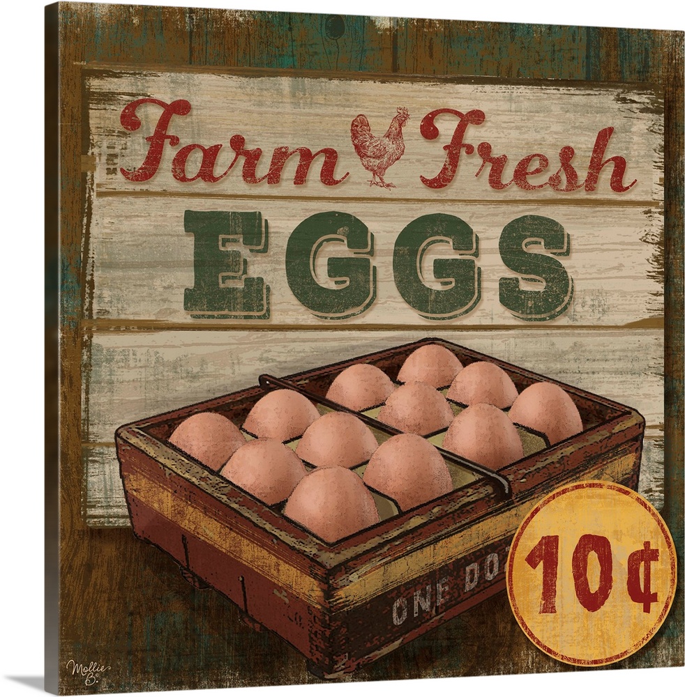 Vintage style sign with a weathered wood effect for fresh eggs.