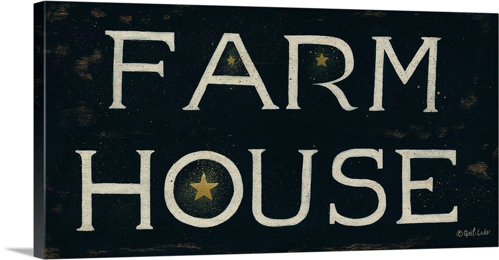 Typography art of the words "Farm House" in capital letters with a star motif.
