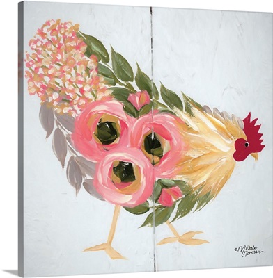 Floral Hen on White