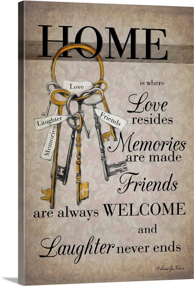 The words: Home is where love resides, memories are made, friends are always welcome and laughter never ends, are adorned ...