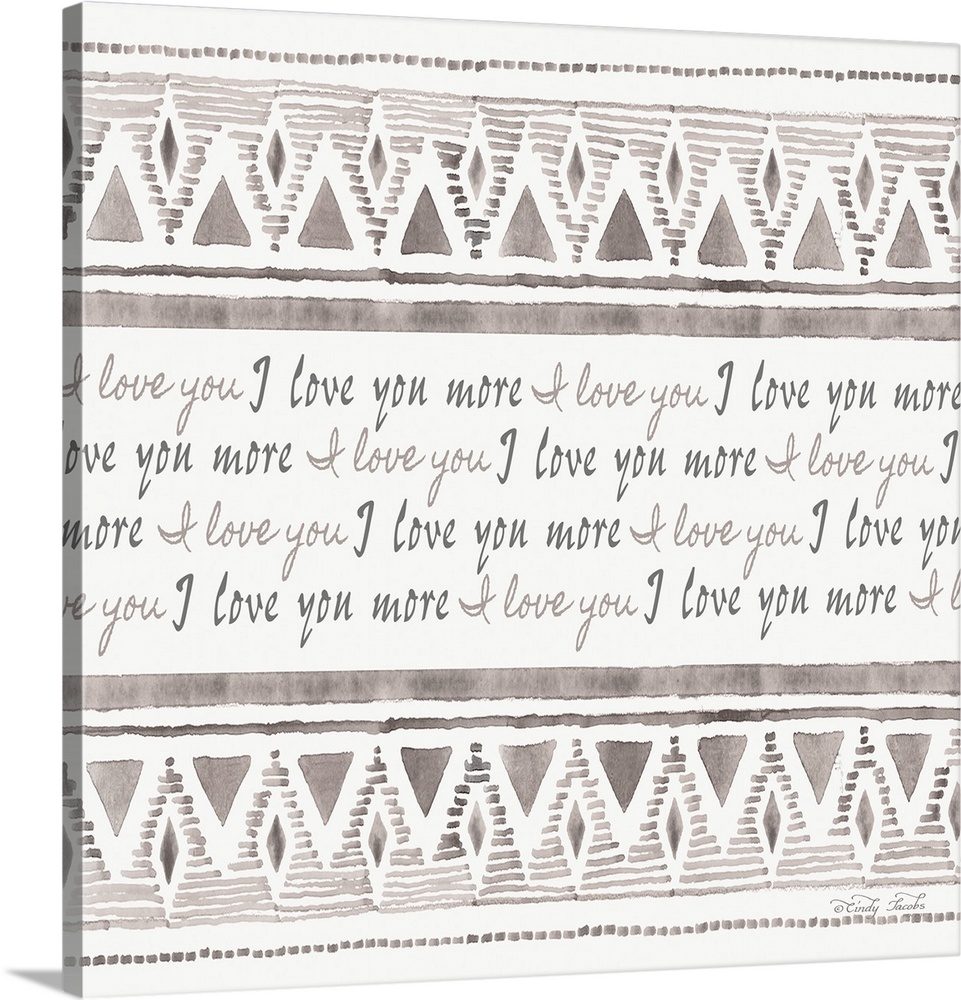 This decorative artwork features southwestern pattern borders with sentiment: I love you, running throughout.