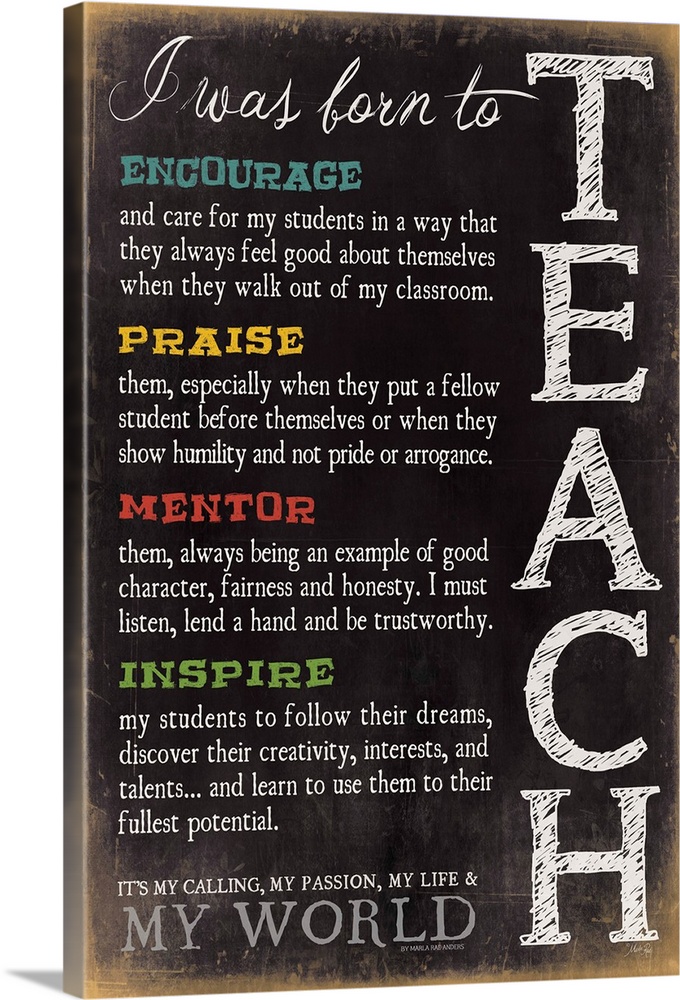 Typography poster celebrating educators and their love of teaching, and how they encourage, praise, mentor, and inspire.