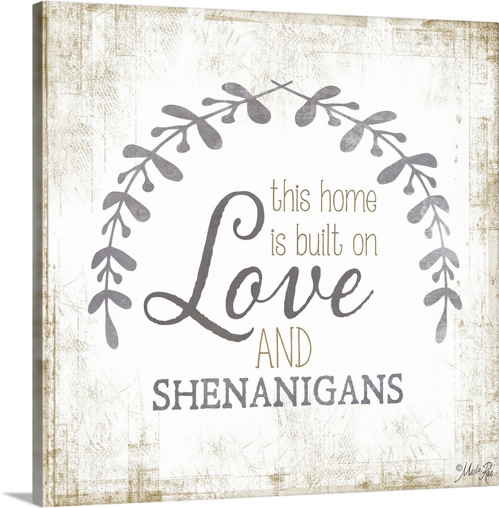 Phrase about family love framed by two leafy sprigs on a textured background.