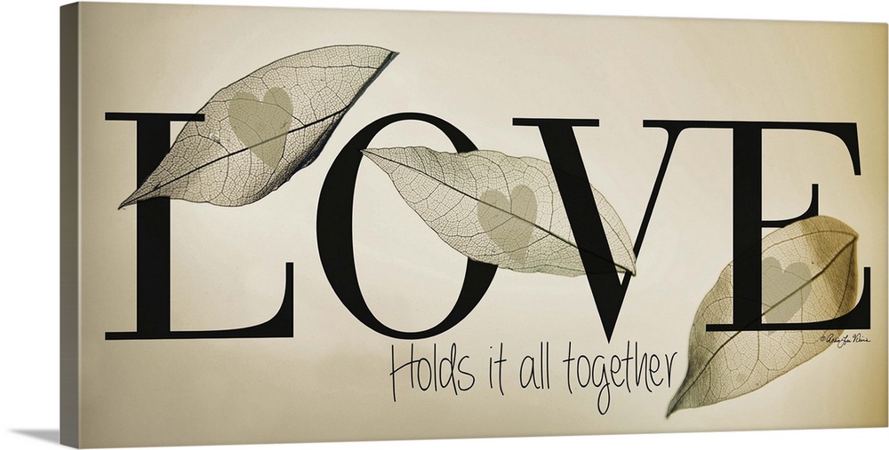 Romantic typography art with a leaf design on neutral colors.
