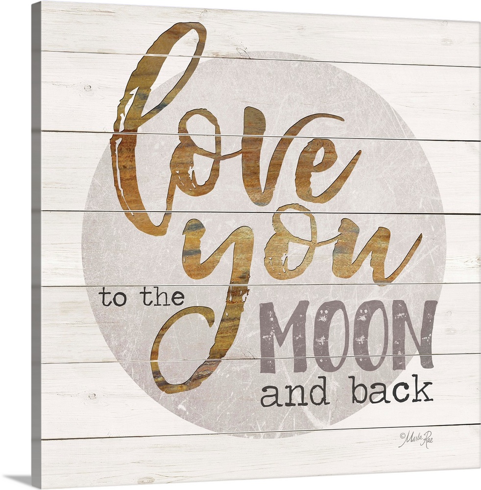 Handlettered sentiment in gold and grey on a circle with a wooden board background.