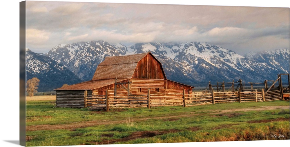 The famous Mormon Barn in Wyoming at the base of the Grand Teton Mountains.