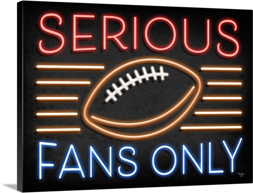 Retro sign resembling neon lights which reads "Serious Fans Only."