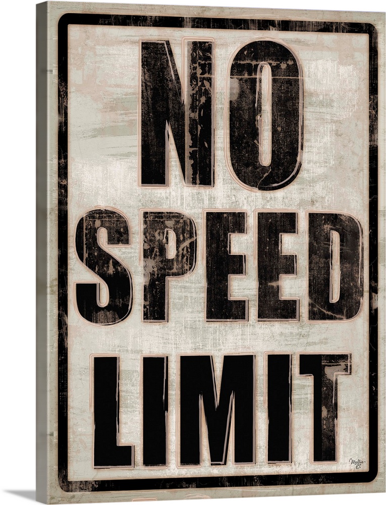 No Speed Limit traffic sign with a weathered effect.