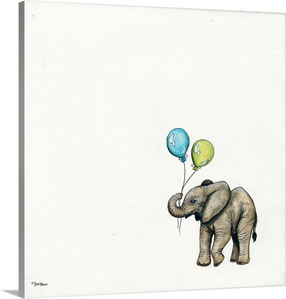 Illustration of an elephant holding a balloon.