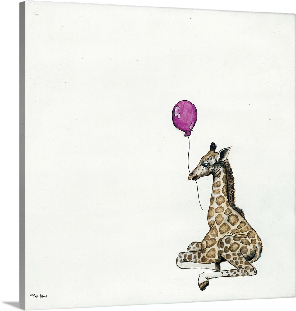 Illustration of a giraffe holding a balloon.