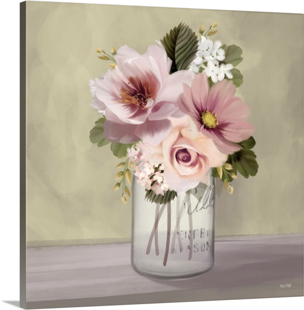 Pink Mason Jar Floral