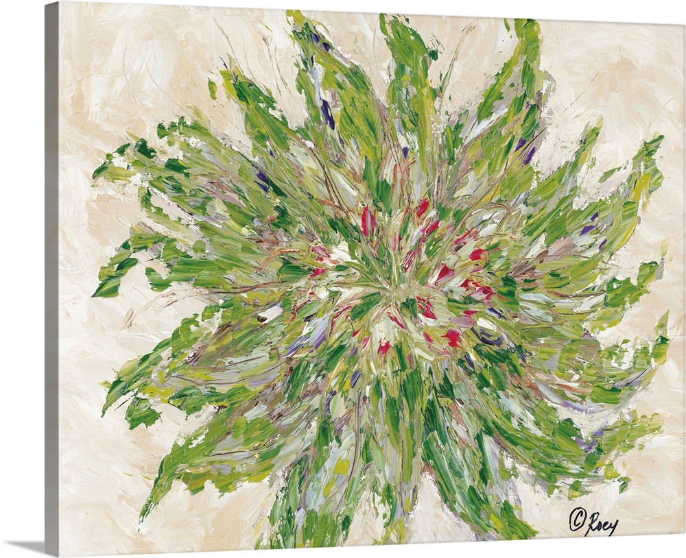 An abstract painting of a blooming succulent with an organic quality.