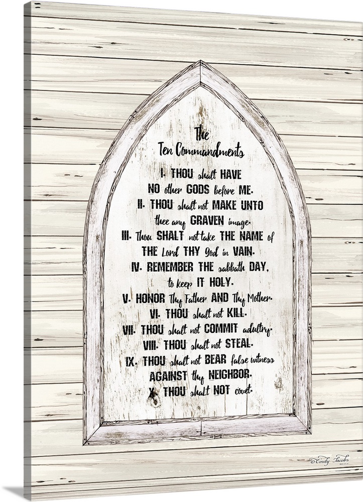 Decorative artwork of the ten commandments in a rustic farmhouse design.