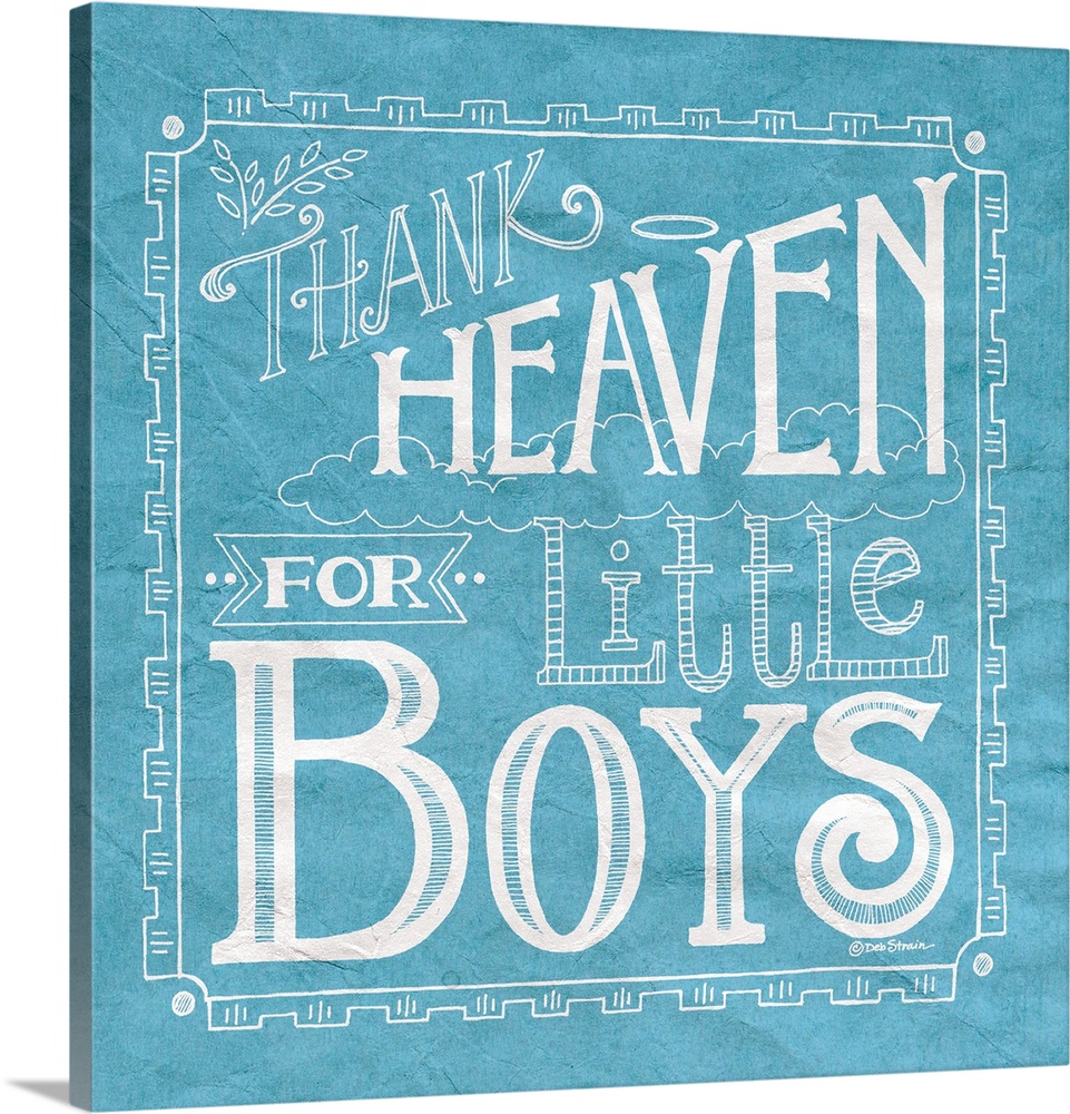 Handlettered home decor art for a boy's room, with white lettering against a distressed blue background.