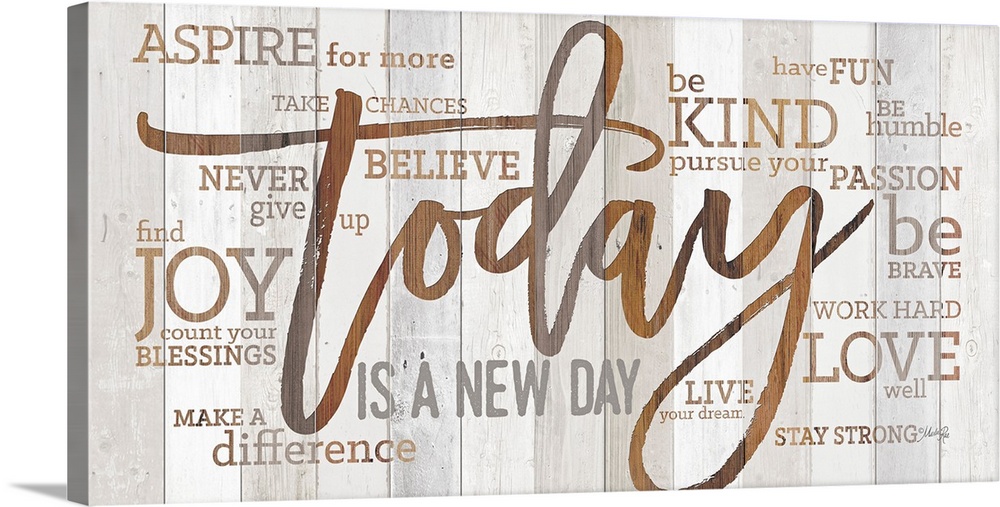 Religious typography art with Christian-themed words surrounding Today Is A New Day in large text.