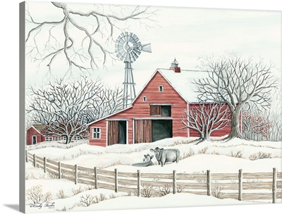 Winter Barn with Windmill
