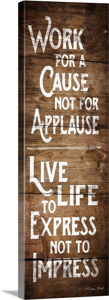 Typography art in white text of a motivational sentiment with a wooden board background.