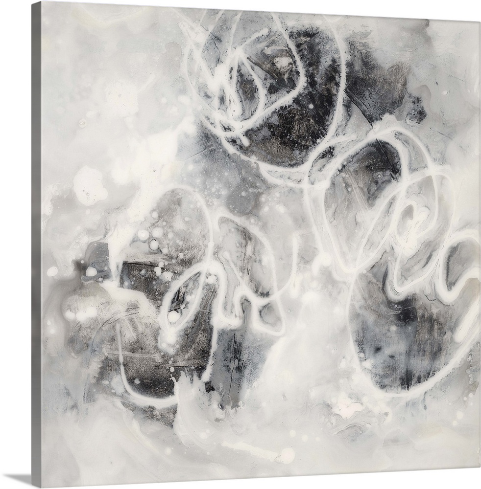 Abstract painting using high contrast with black and gray tones.